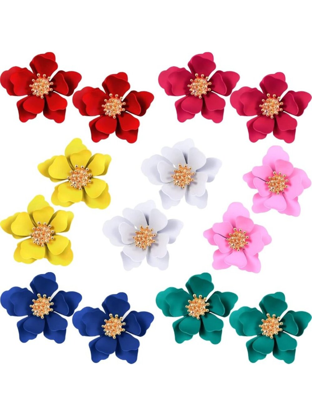 Boho Flower Stud Earrings - 7 Pairs Daisy Earrings for Women, Beach Style